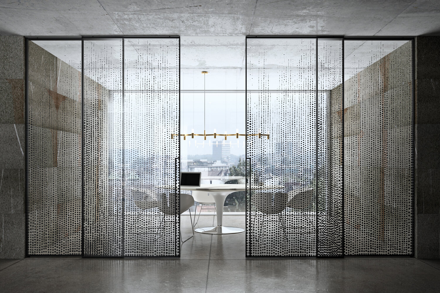 Clear grey glass doors with Glitter texture decoration offering a fun, modern design pattern. Avenue handle style.