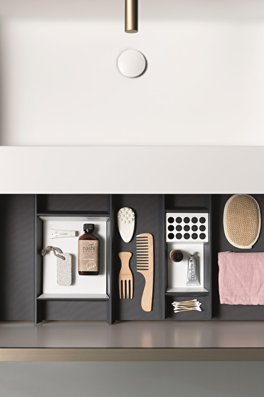 Inserts make it easy to keep your bathroom cabinets organized. 