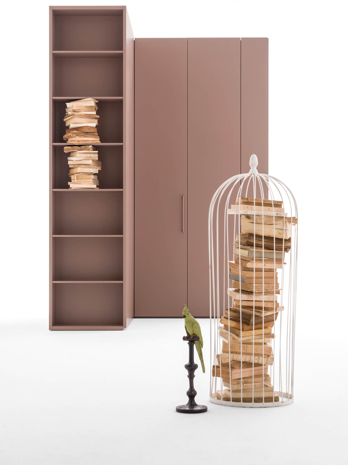 Core closet end module with book shelves.