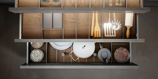 Luxury kitchen drawer with custom inserts
