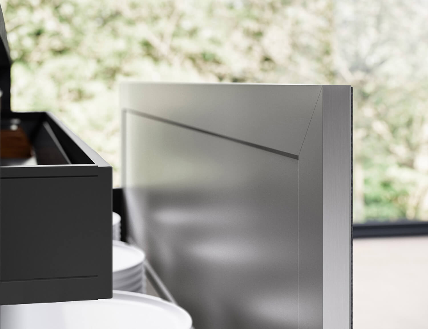 In the T16 design, the cabinet door features an aluminum frame which carries over to the back of the door. 