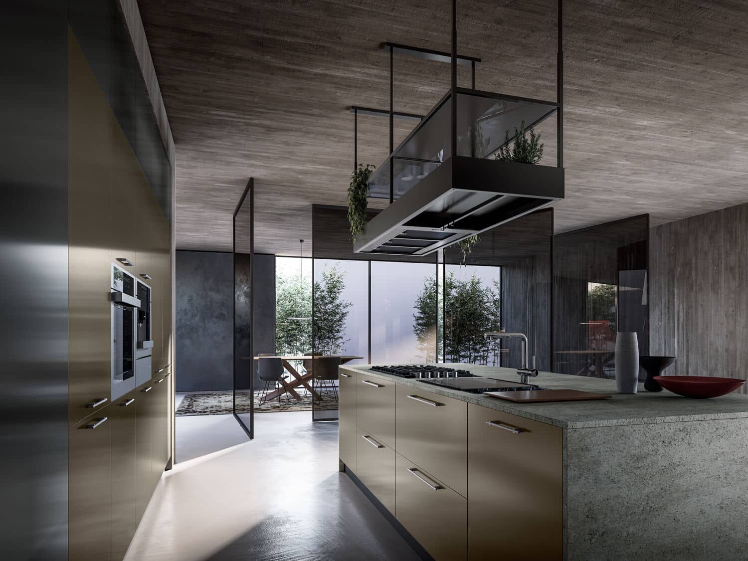 Modern kitchen with a metropolitan feel. Modern handles. Open layout environment.