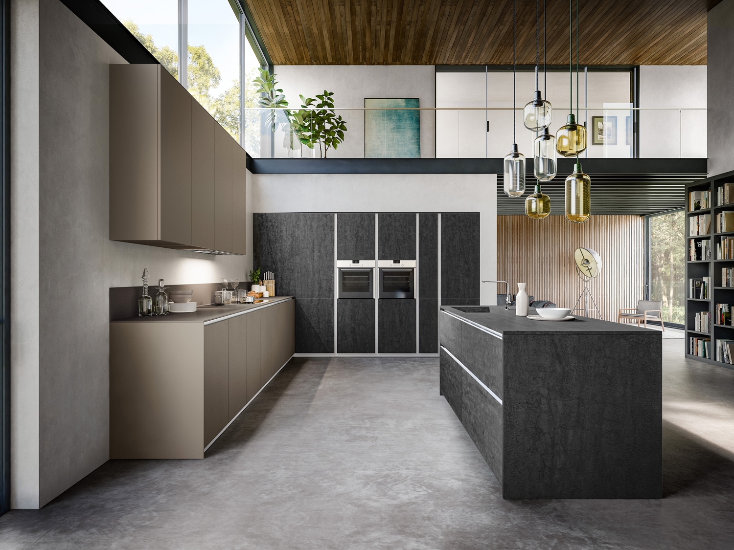 MandiCasa luxury kitchen T16 with modern dark brown color.