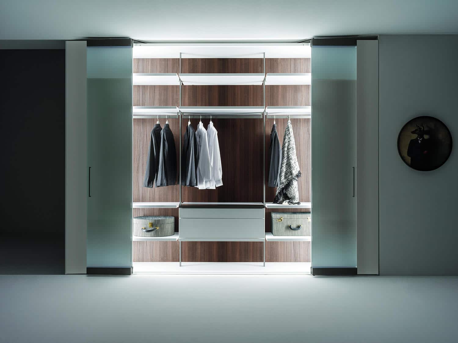 Interior lights bring the closet – and your clothes – to life while illuminating every corner.