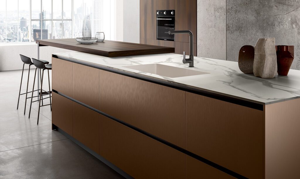 Metallic lacquer finish for modern kitchens