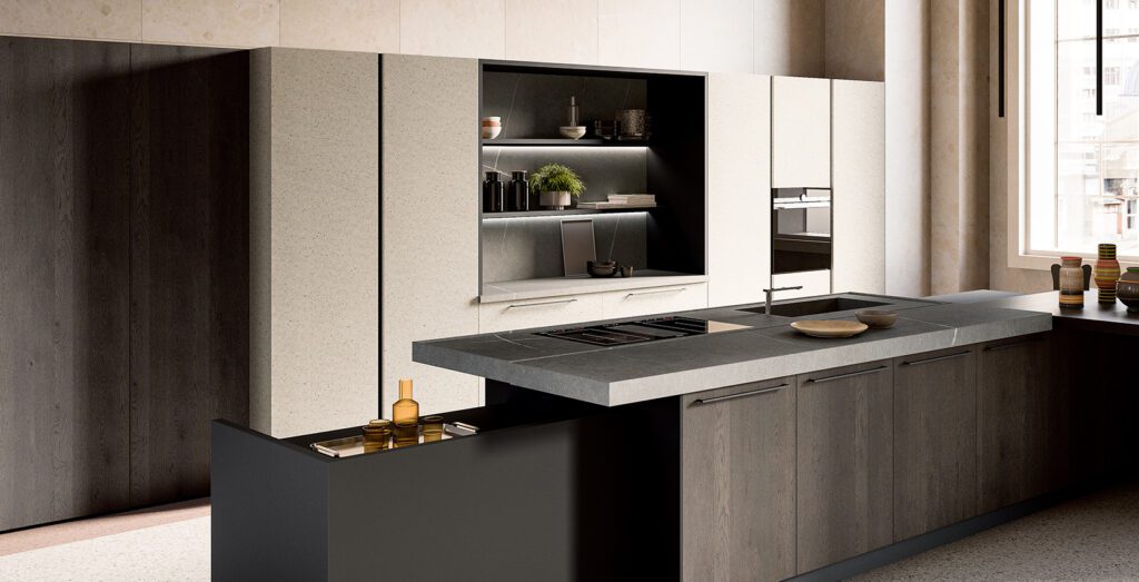Modern kitchen with stone lacquer finish