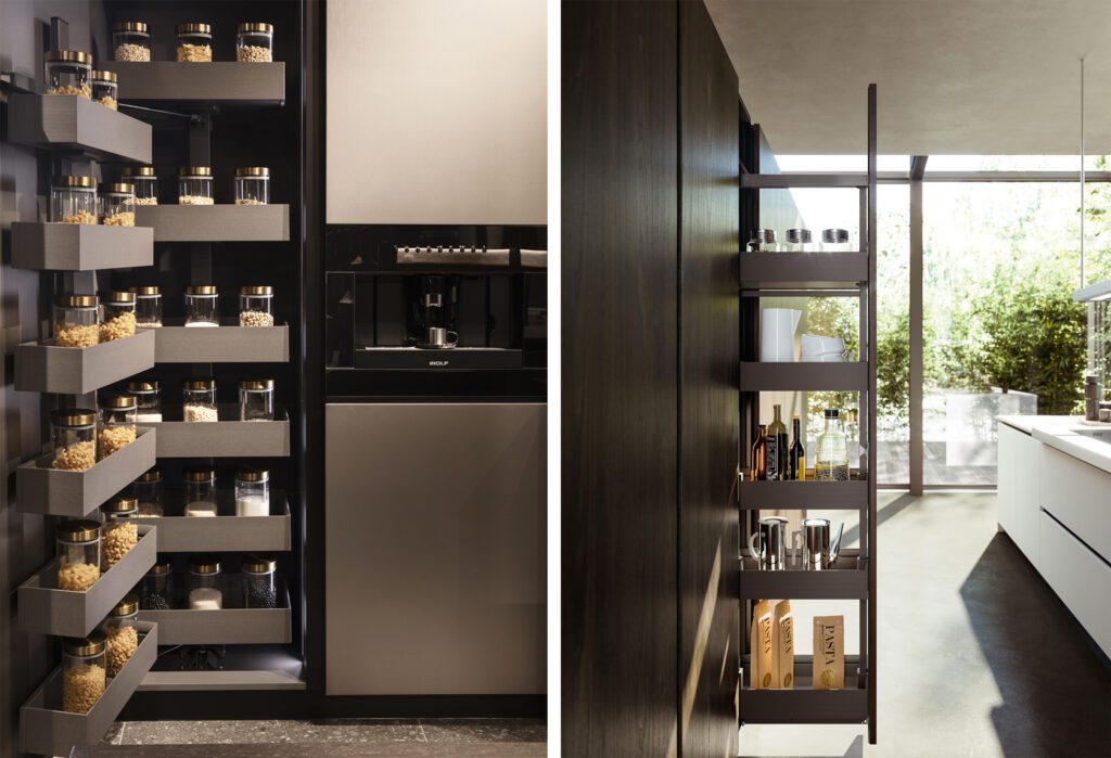 Luxury pantry with storage columns and extractable baskets