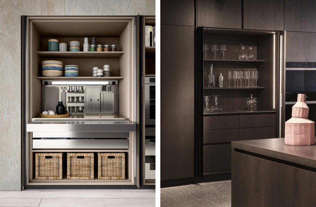 Customized pantry storage with pocket doors