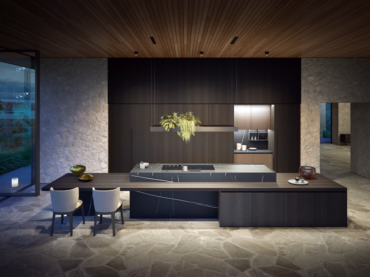 This luxury kitchen design transcends the concept of cooking area, living in harmony with the home architecture and transforming the space into an aesthetic and functional experience. 