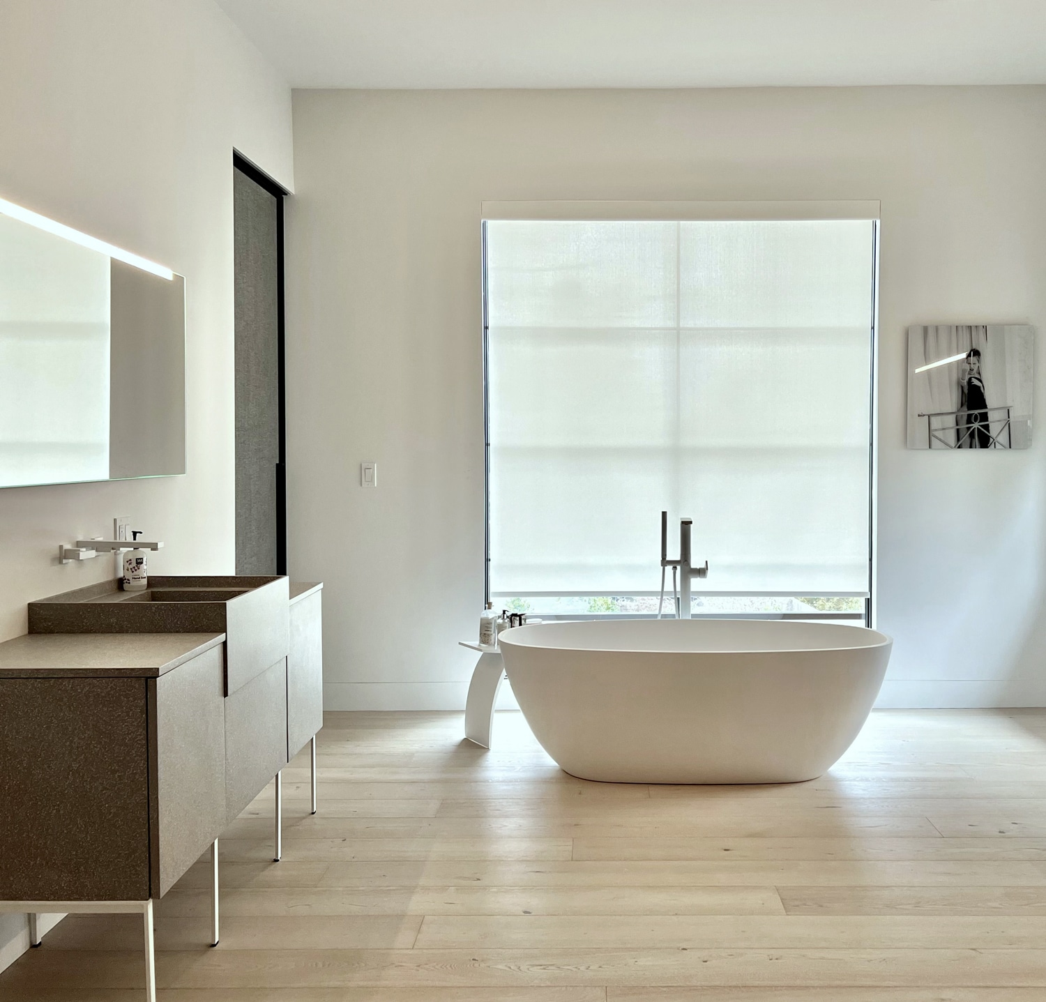 Red Bank, New Jersey. Quari bathroom cabinetry in Terrazzo finish, Vanitas tab in solid surface. Design by Lorena Polon, Senior Design Consultant of MandiCasa, New York.