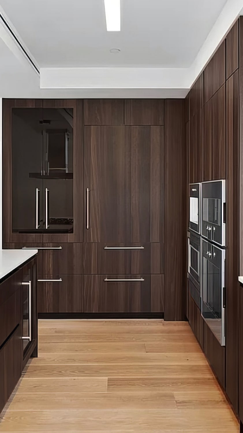 Tribeca New York Penthouse. MandiCasa YOTA Kitchen cabinetry in Thermo Oak finish. No chemicals or stains required to achieve this natural finish. Designed by Lorena Polon, Senior Design Consultant of MandiCasa New York.