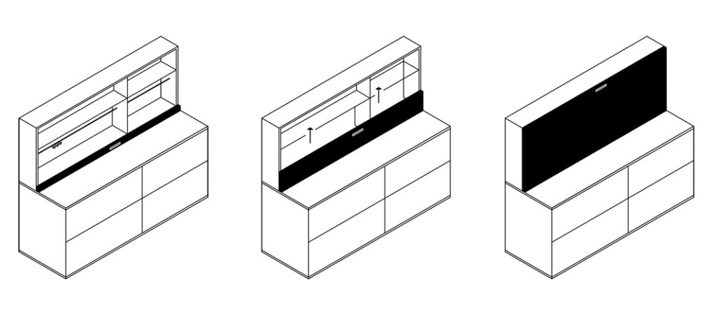 Drawing of kitchen storage system fitted under the upper cabinets
